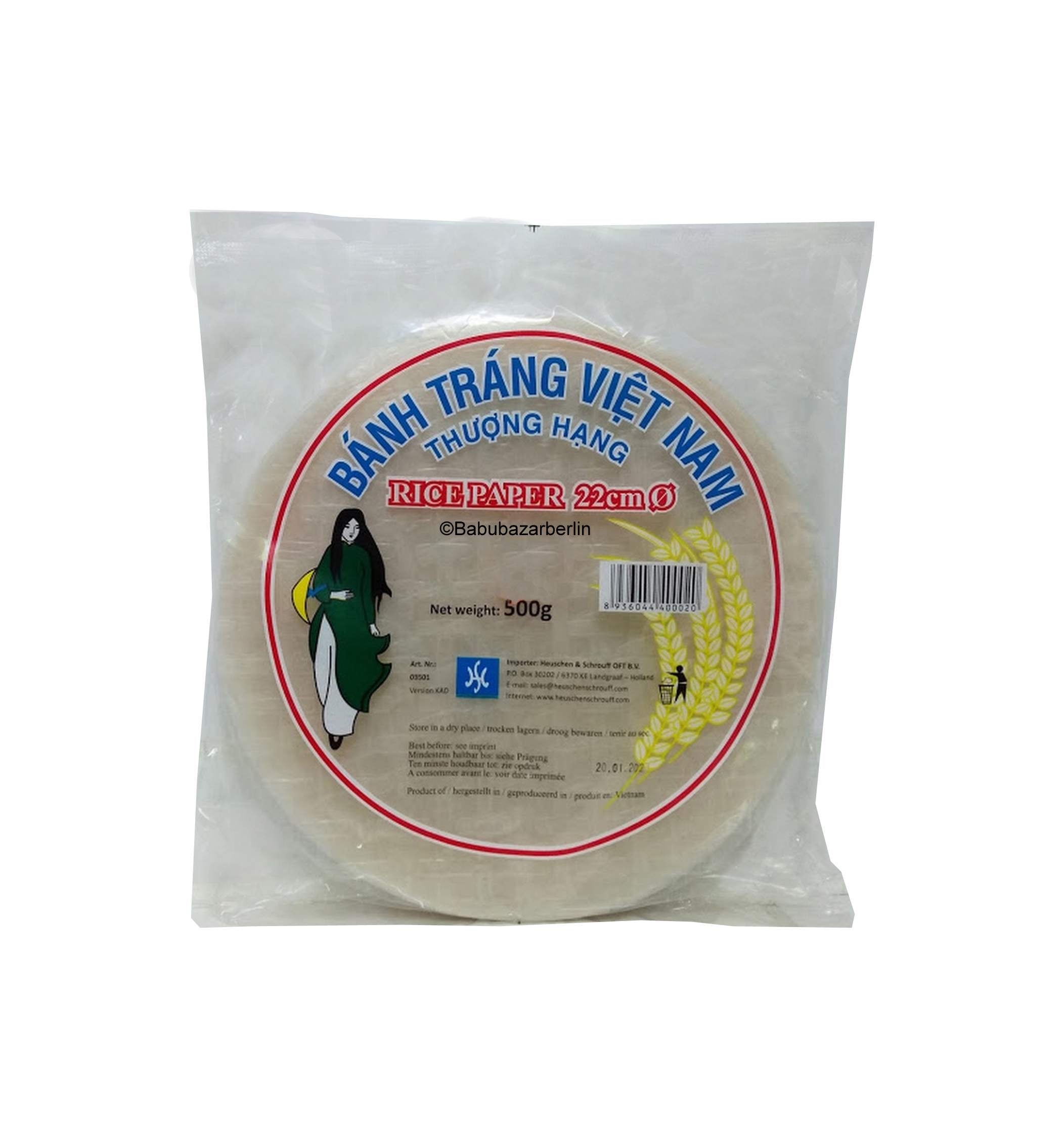 Reispapier Co Gai Viet Nam 22cm 500g- Bánh tráng Viet Nam Thượng Hạng 22cm 500g
